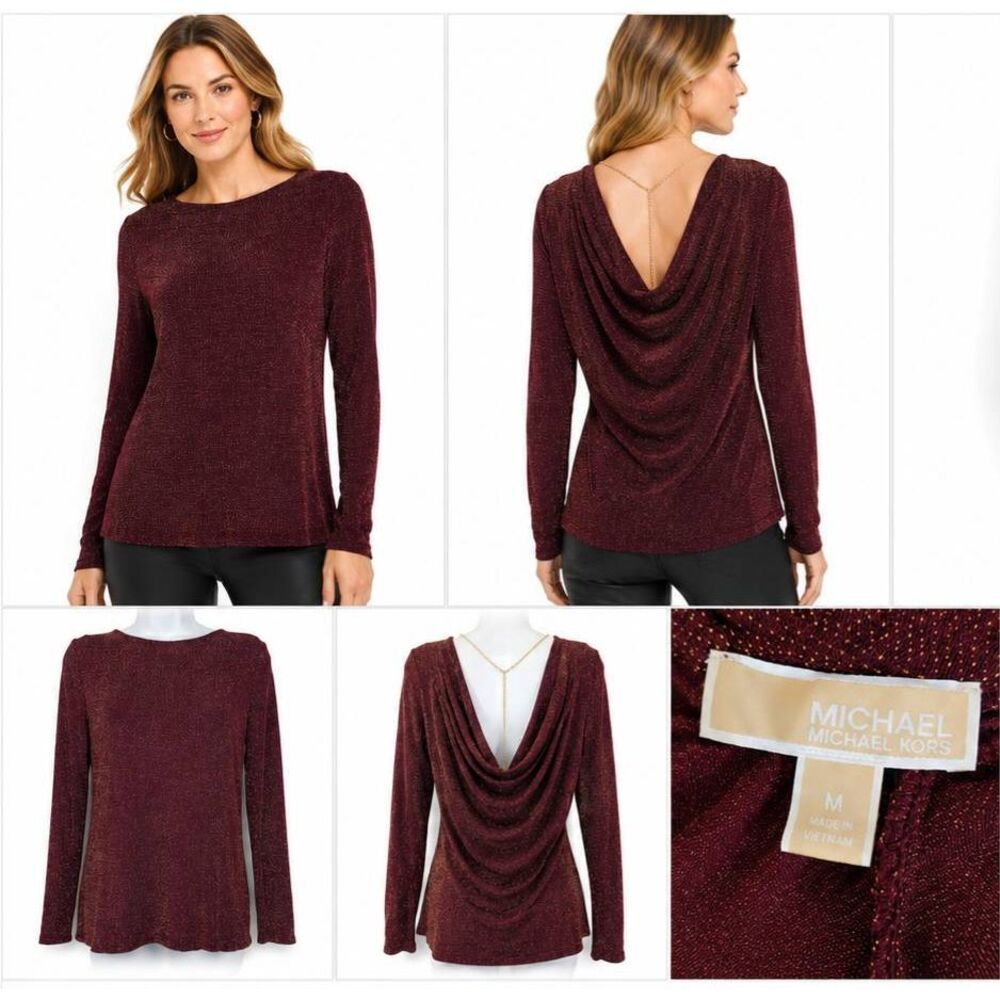 Michael Kors Metallic Cowl Back Knit Top Medium